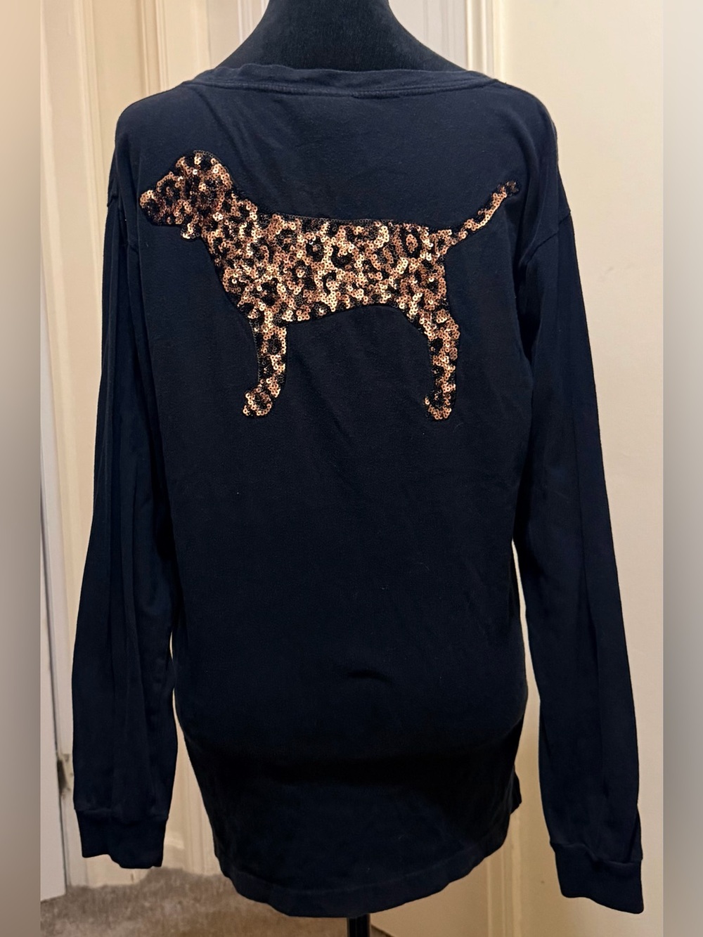 Victoria's Secret Pink Rare Bling Leopard Dog Campus Long Sleeve T-Shirt Size XS
